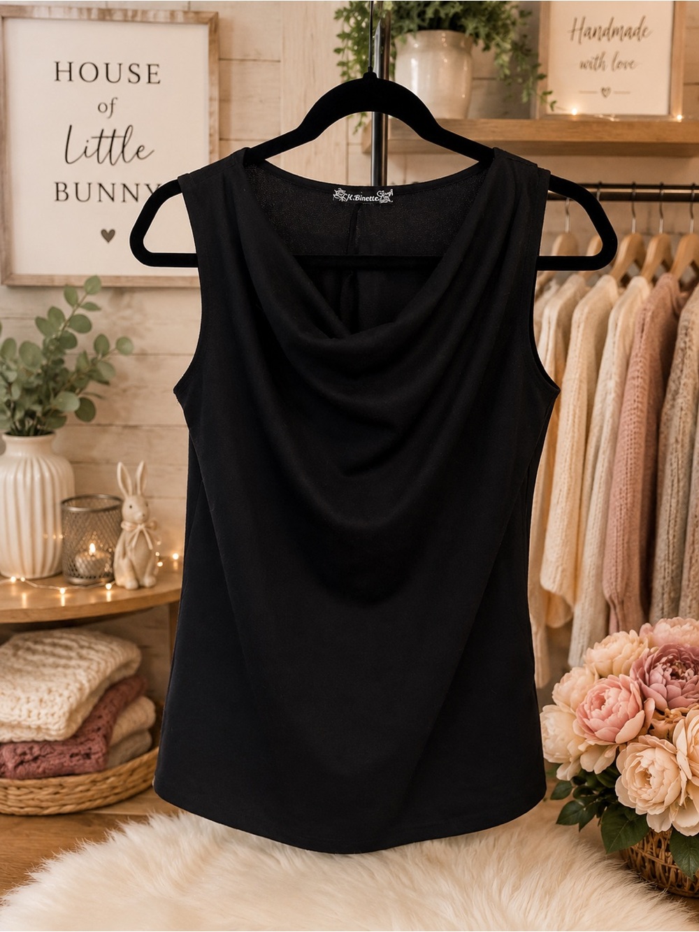 Sleeveless Cowl Neck Tank Top - Black